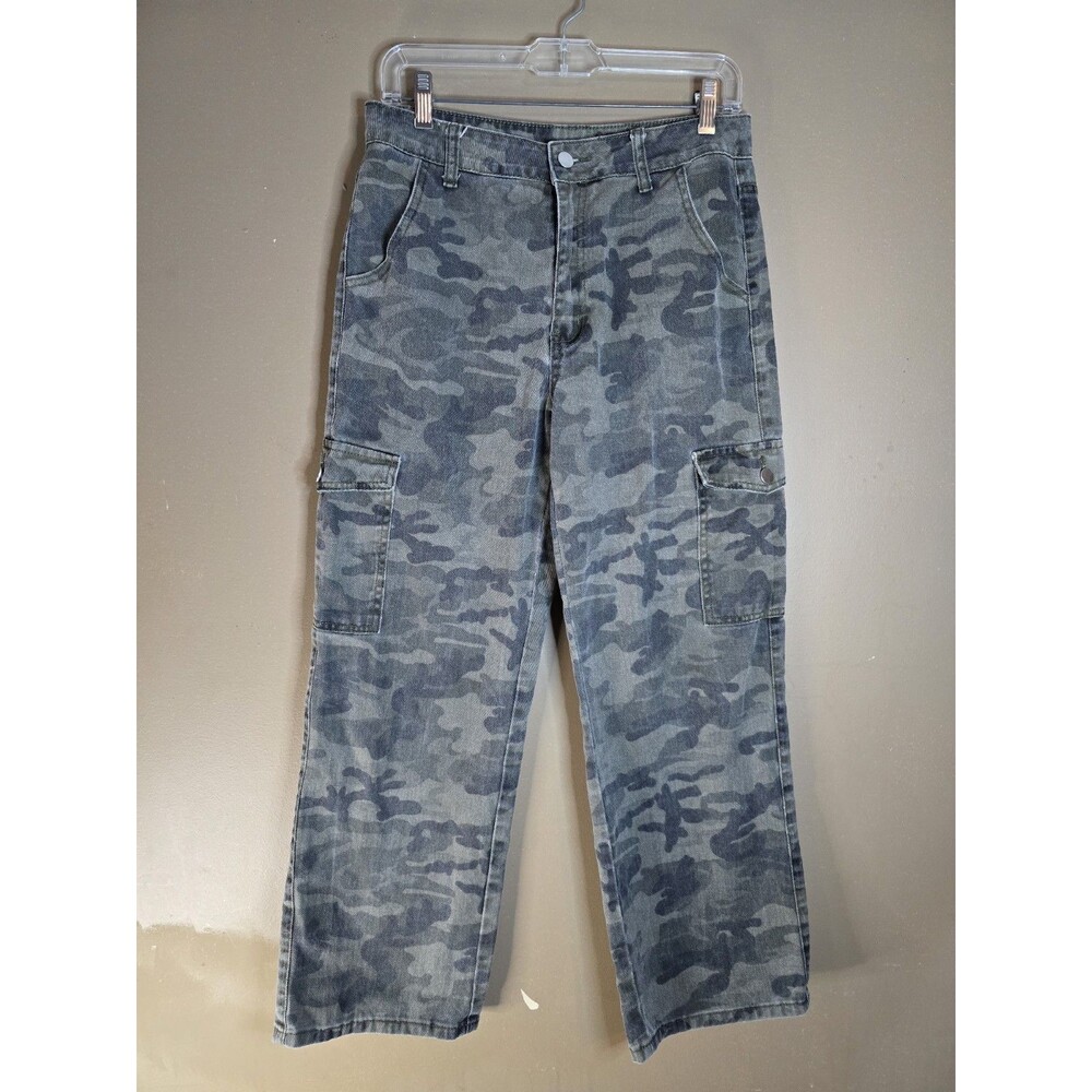 SHEIN  Camouflage Cargo Pants Gray Blue Army Style Utility Pockets...